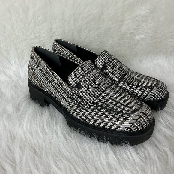 Vionic Gray White Black Metallic Houndstooth Fillmore Lug Penny Loafers 9.5 - Picture 1 of 8
